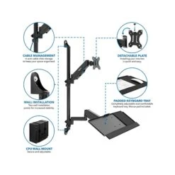 Mount-It! Adjustable Monitor Wall Mount Workstation, Up To 32", Black (MI-7991)