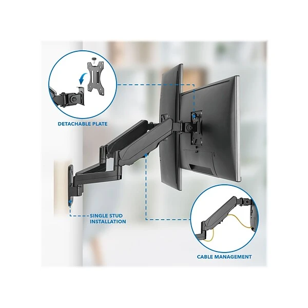 Mount-It! Adjustable Dual Monitor Wall Mount, Up To 32", Black (MI-1766B) 3 Mount-It! Adjustable Dual Monitor Wall Mount, Up To 32", Black (MI-1766B) - Image 3
