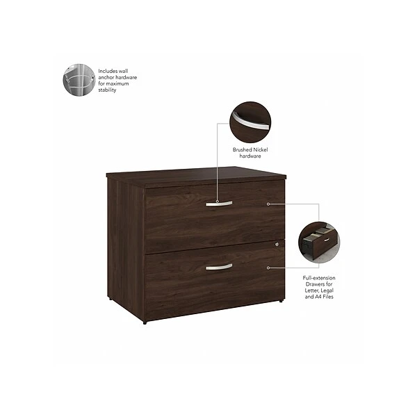 Bush Business Furniture Studio C 2 Drawer Lateral File Cabinet, Black Walnut (SCF136BWSU) 2 Bush Business Furniture Studio C 2 Drawer Lateral File Cabinet, Black Walnut (SCF136BWSU) - Image 2
