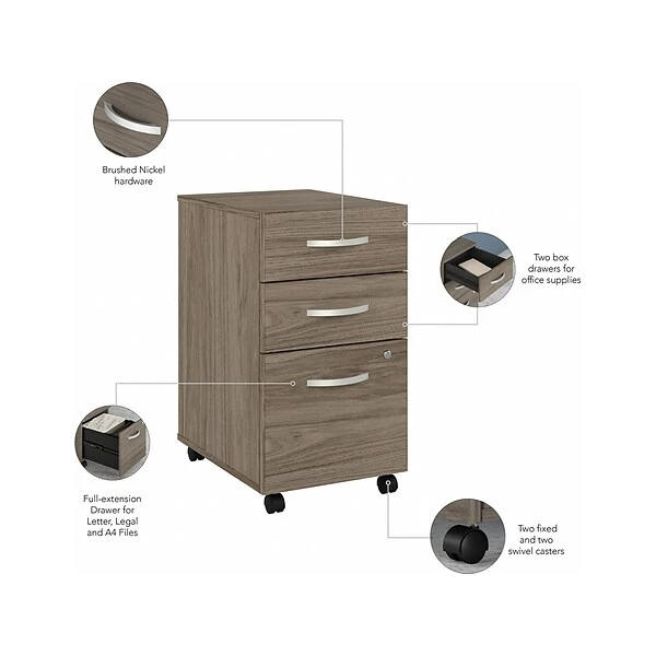 Bush Business Furniture Studio C 60" W Computer Desk With Mobile File Cabinet Bundle, Modern Hickory (STC014MHSU) 3 Bush Business Furniture Studio C 60" W Computer Desk With Mobile File Cabinet Bundle, Modern Hickory (STC014MHSU) - Image 3