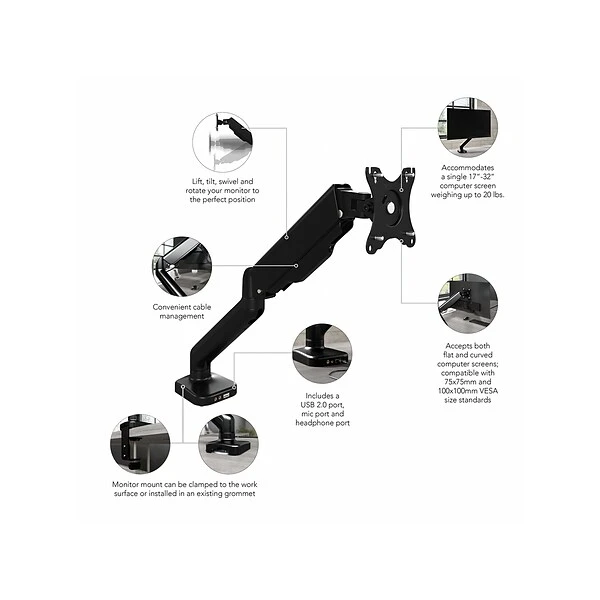 Bush Business Furniture Adjustable Monitor Arm, 17"-32", Satin Black (AC99890-03) 2 Bush Business Furniture Adjustable Monitor Arm, 17"-32", Satin Black (AC99890-03) - Image 2
