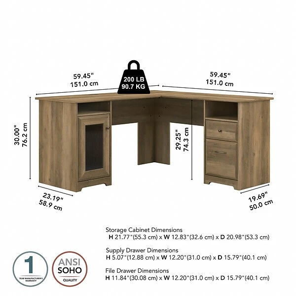 Bush Furniture Cabot 60" L-Shaped Desk, Reclaimed Pine (WC31530K) 3 Bush Furniture Cabot 60" L-Shaped Desk, Reclaimed Pine (WC31530K) - Image 3