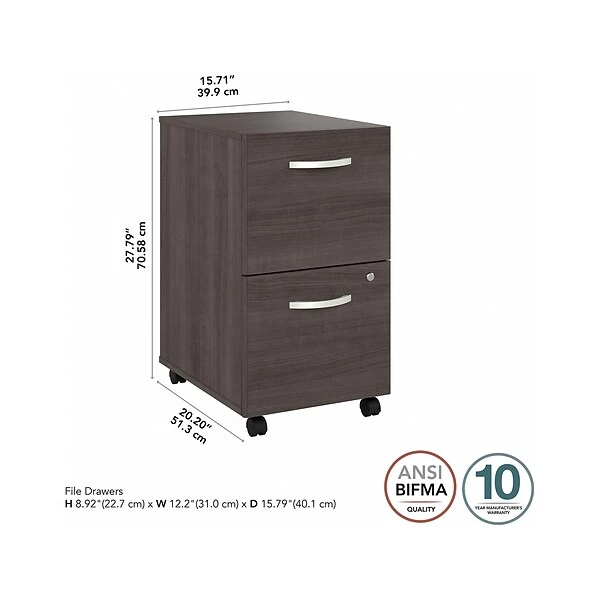 Bush Business Furniture Hybrid 2-Drawer Mobile File Cabinet, Letter/Legal, Storm Gray, 20" (HYF116SGSU-Z) 3 Bush Business Furniture Hybrid 2-Drawer Mobile File Cabinet, Letter/Legal, Storm Gray, 20" (HYF116SGSU-Z) - Image 3