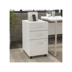 Bush Business Furniture Hybrid 3-Drawer Mobile File Cabinet, Letter/Legal, White, 20" (HYF216WHSU-Z)