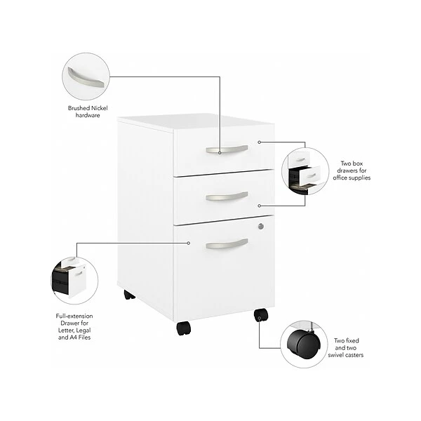 Bush Business Furniture Hybrid 3-Drawer Mobile File Cabinet, Letter/Legal, White, 20" (HYF216WHSU-Z) 2 Bush Business Furniture Hybrid 3-Drawer Mobile File Cabinet, Letter/Legal, White, 20" (HYF216WHSU-Z) - Image 2