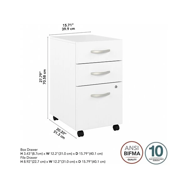 Bush Business Furniture Hybrid 3-Drawer Mobile File Cabinet, Letter/Legal, White, 20" (HYF216WHSU-Z) 3 Bush Business Furniture Hybrid 3-Drawer Mobile File Cabinet, Letter/Legal, White, 20" (HYF216WHSU-Z) - Image 3