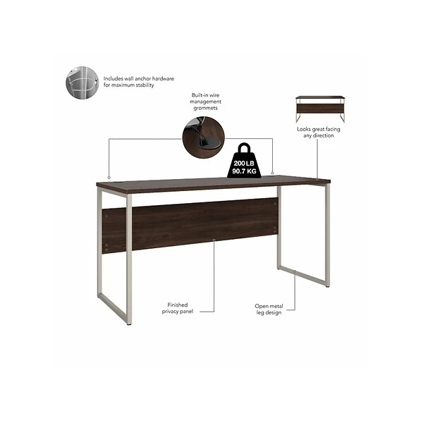 Bush Business Furniture Hybrid 60" W Computer Desk, Black Walnut (HYD260BW) 2 Bush Business Furniture Hybrid 60" W Computer Desk, Black Walnut (HYD260BW) - Image 2