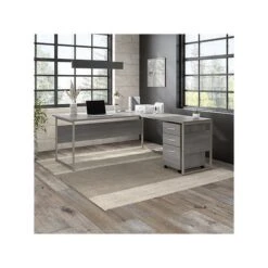 Bush Business Furniture Hybrid 72" W L-Shaped Table Desk With 3-Drawer Mobile File Cabinet Bundle, Platinum Gray (HYB010PGSU)