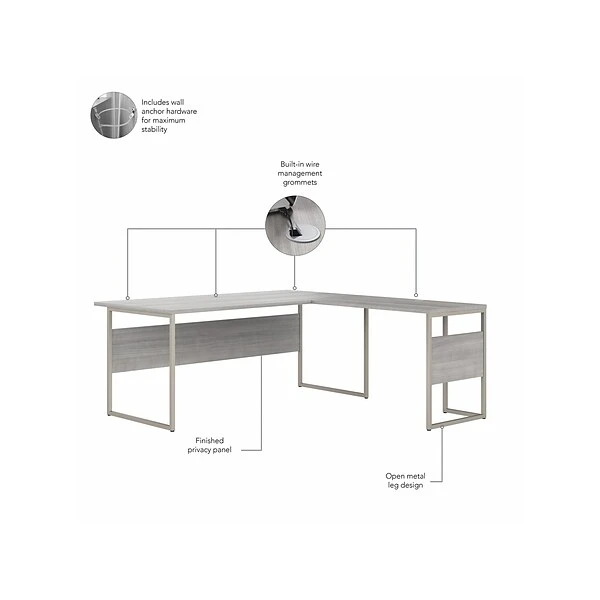 Bush Business Furniture Hybrid 72" W L-Shaped Table Desk With 3-Drawer Mobile File Cabinet Bundle, Platinum Gray (HYB010PGSU) 2 Bush Business Furniture Hybrid 72" W L-Shaped Table Desk With 3-Drawer Mobile File Cabinet Bundle, Platinum Gray (HYB010PGSU) - Image 2