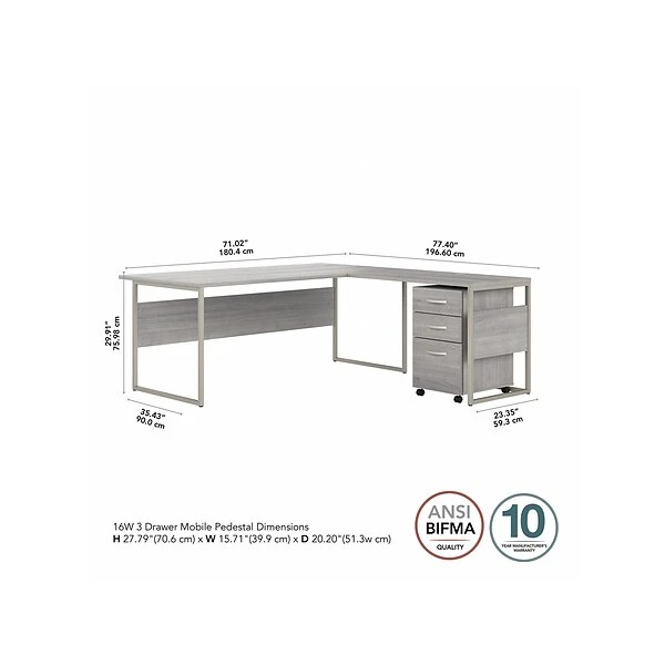Bush Business Furniture Hybrid 72" W L-Shaped Table Desk With 3-Drawer Mobile File Cabinet Bundle, Platinum Gray (HYB010PGSU) 4 Bush Business Furniture Hybrid 72" W L-Shaped Table Desk With 3-Drawer Mobile File Cabinet Bundle, Platinum Gray (HYB010PGSU) - Image 4