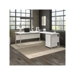 Bush Business Furniture Hybrid 72" W L-Shaped Table Desk With 3-Drawer Mobile File Cabinet Bundle, White (HYB010WHSU)