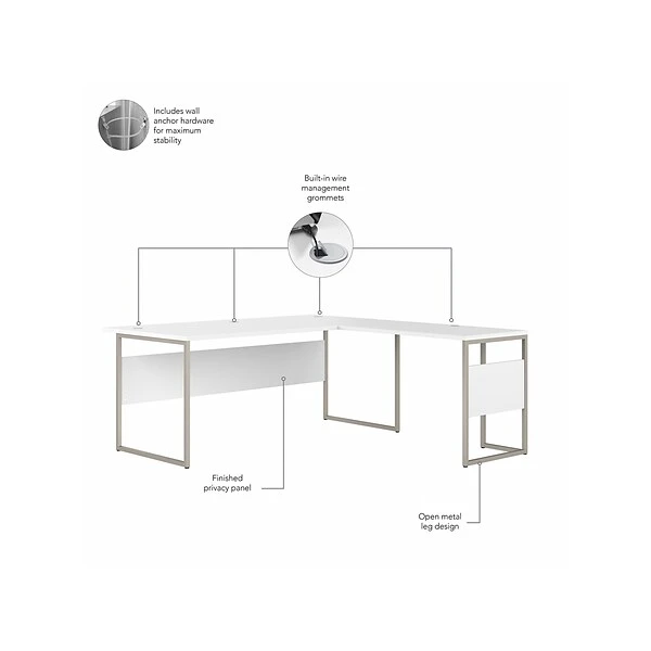 Bush Business Furniture Hybrid 72" W L-Shaped Table Desk With 3-Drawer Mobile File Cabinet Bundle, White (HYB010WHSU) 2 Bush Business Furniture Hybrid 72" W L-Shaped Table Desk With 3-Drawer Mobile File Cabinet Bundle, White (HYB010WHSU) - Image 2