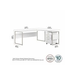 Bush Business Furniture Hybrid 72" W L-Shaped Table Desk With 3-Drawer Mobile File Cabinet Bundle, White (HYB010WHSU) 10 Bush Business Furniture Hybrid 72" W L-Shaped Table Desk With 3-Drawer Mobile File Cabinet Bundle, White (HYB010WHSU) -Ergot Office Furniture Shop sp148019830 s7