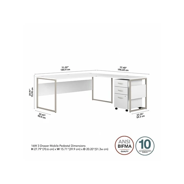 Bush Business Furniture Hybrid 72" W L-Shaped Table Desk With 3-Drawer Mobile File Cabinet Bundle, White (HYB010WHSU) 4 Bush Business Furniture Hybrid 72" W L-Shaped Table Desk With 3-Drawer Mobile File Cabinet Bundle, White (HYB010WHSU) - Image 4