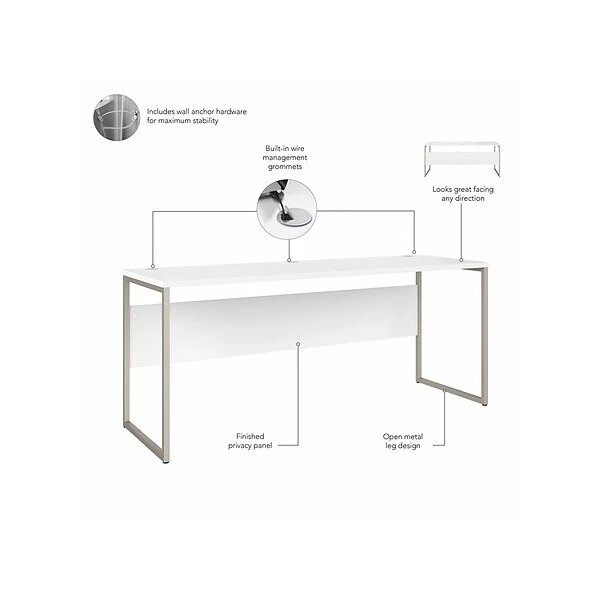 Bush Business Furniture Hybrid 72" W Computer Table Desk With Metal Legs, White (HYD272WH) 2 Bush Business Furniture Hybrid 72" W Computer Table Desk With Metal Legs, White (HYD272WH) - Image 2