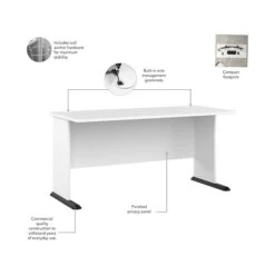 Bush Business Furniture Studio A 60" Gaming Desk, White (SDD160WH-Z) -Ergot Office Furniture Shop sp148892579 s7