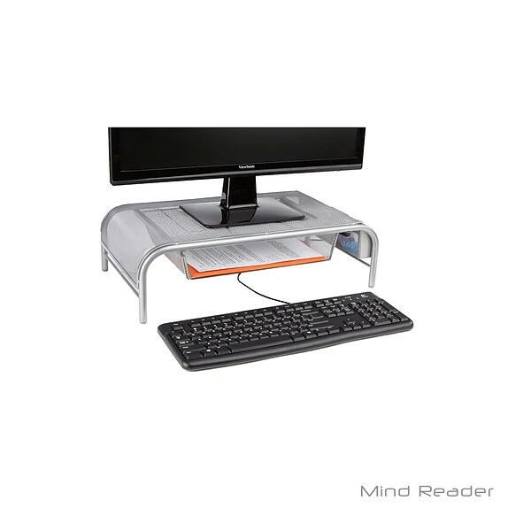 Mind Reader Metal Mesh Monitor Stand With Drawer, Silver (MESHMONSTA-SIL) 2 Mind Reader Metal Mesh Monitor Stand With Drawer, Silver (MESHMONSTA-SIL) - Image 2