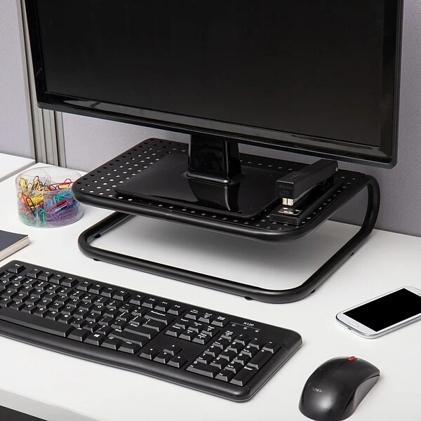 Mind Reader Metal Monitor Stand Riser, Cord Management For IMac/Printer/Laptop/PC, Holds 40 Lbs., 2 Pack, Black (2CHORDMON-BLK) 1 Mind Reader Metal Monitor Stand Riser, Cord Management For IMac/Printer/Laptop/PC, Holds 40 Lbs., 2 Pack, Black (2CHORDMON-BLK)