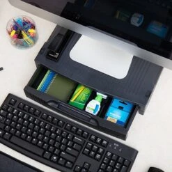 Mind Reader Monitor Stand With Storage Drawer, Black, (SUPMONST-BLK)