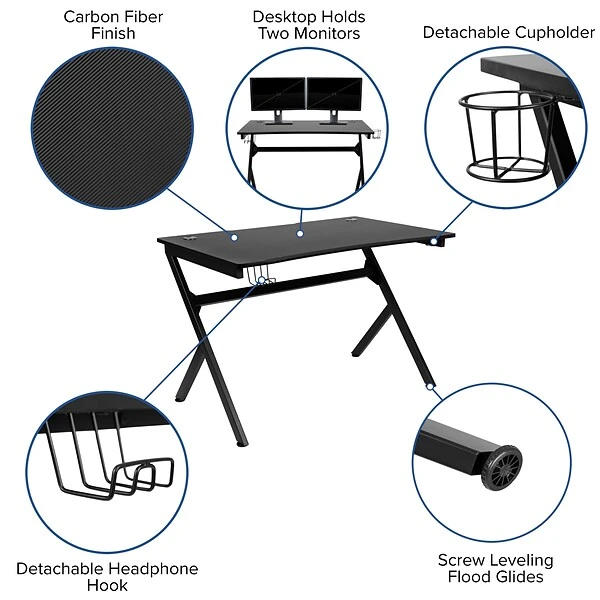 Flash Furniture 45"W Computer Table Gamer Workstation, Black (NANNJTGD1904) 3 Flash Furniture 45"W Computer Table Gamer Workstation, Black (NANNJTGD1904) - Image 3