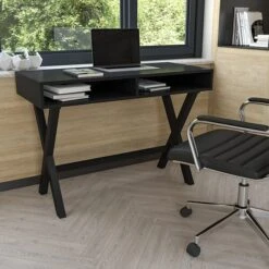 Flash Furniture 42"W Home Office Writing Computer Desk With Open Storage Compartments, Black (GCMBLK61BK)