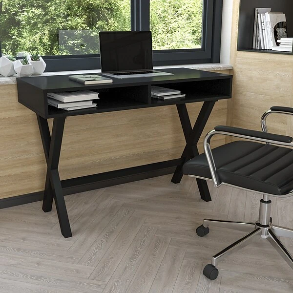 Flash Furniture 42"W Home Office Writing Computer Desk With Open Storage Compartments, Black (GCMBLK61BK) 1 Flash Furniture 42"W Home Office Writing Computer Desk With Open Storage Compartments, Black (GCMBLK61BK)