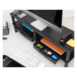 Mind Reader Anchor Collection Extended 2-Tier Monitor Stand With Drawers, Up To 22" Monitors, Black (DBMON2TDR-BLK) -Ergot Office Furniture Shop sp160798476 s7