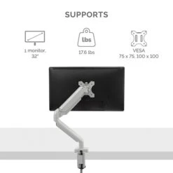Fellowes Platinum Series Adjustable Single Monitor Arm, Up To 32", Silver (8056401)