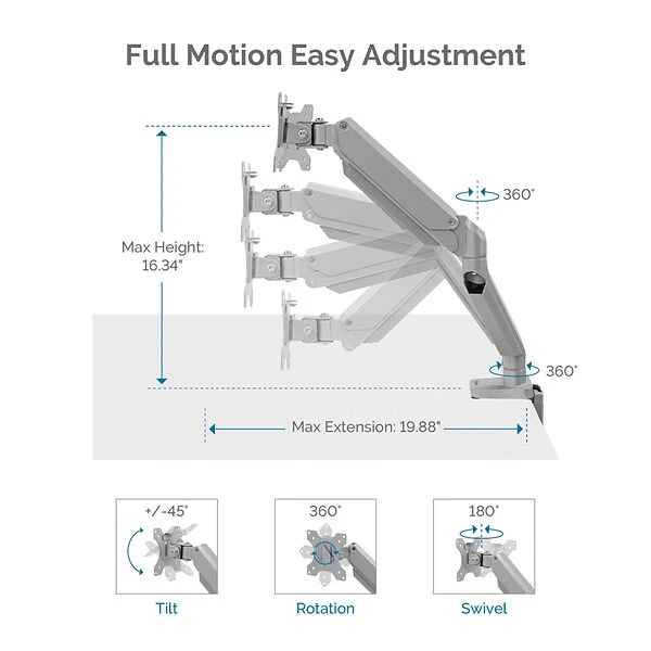 Fellowes Platinum Series Adjustable Single Monitor Arm, Up To 32", Silver (8056401) 2 Fellowes Platinum Series Adjustable Single Monitor Arm, Up To 32", Silver (8056401) - Image 2