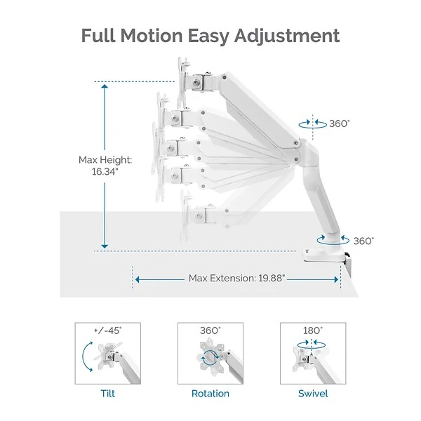 Fellowes Platinum Series Adjustable Single Monitor Arm, Up To 32", White (8056201) 2 Fellowes Platinum Series Adjustable Single Monitor Arm, Up To 32", White (8056201) - Image 2