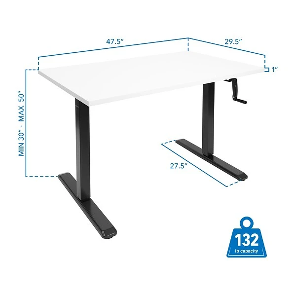 Mount-It! 30"-50"H Adjustable Hand Crank Sit-Stand Desk, White/Black (MI-18069) 3 Mount-It! 30"-50"H Adjustable Hand Crank Sit-Stand Desk, White/Black (MI-18069) - Image 3