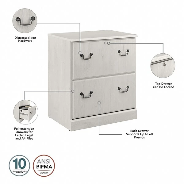 Bush Furniture Saratoga 2-Drawer Lateral File Cabinet, Linen White Oak (EX45754-03) 2 Bush Furniture Saratoga 2-Drawer Lateral File Cabinet, Linen White Oak (EX45754-03) - Image 2