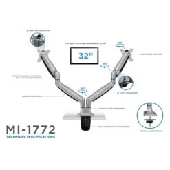 Mount-lt! Adjustable Dual Monitor Arm Mount, Up To 32", Silver (MI-1772) -Ergot Office Furniture Shop sp163926782 s7