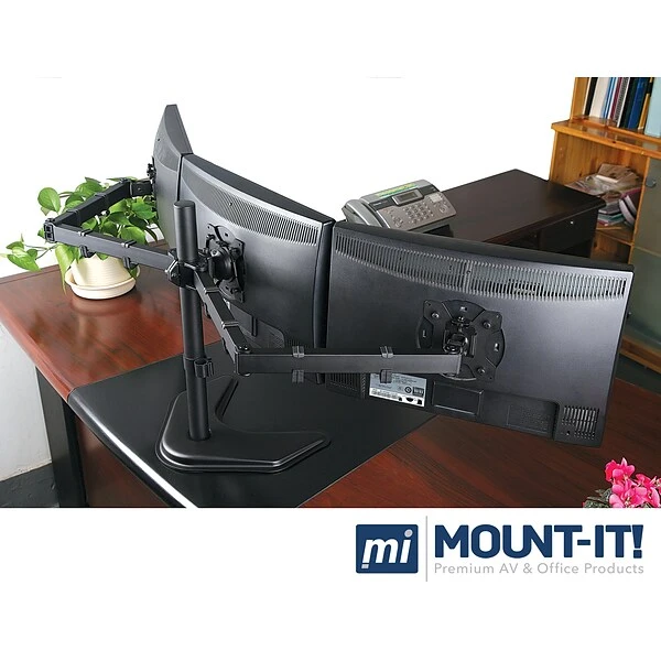 Mount-lt! Adjustable Triple Monitor Stand, Up To 27", Black (MI-2789) 2 Mount-lt! Adjustable Triple Monitor Stand, Up To 27", Black (MI-2789) - Image 2