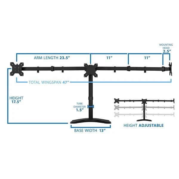 Mount-lt! Adjustable Triple Monitor Stand, Up To 27", Black (MI-2789) 8 Mount-lt! Adjustable Triple Monitor Stand, Up To 27", Black (MI-2789) - Image 8