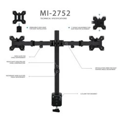 Mount-It! Adjustable Dual Monitor Arm Mount, Up To 27" Monitor, Black (MI-2752) -Ergot Office Furniture Shop sp163926826 s7