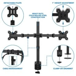 Mount-It! Adjustable Dual Monitor Arm Mount, Up To 27" Monitor, Black (MI-2752) -Ergot Office Furniture Shop sp163926829 s7
