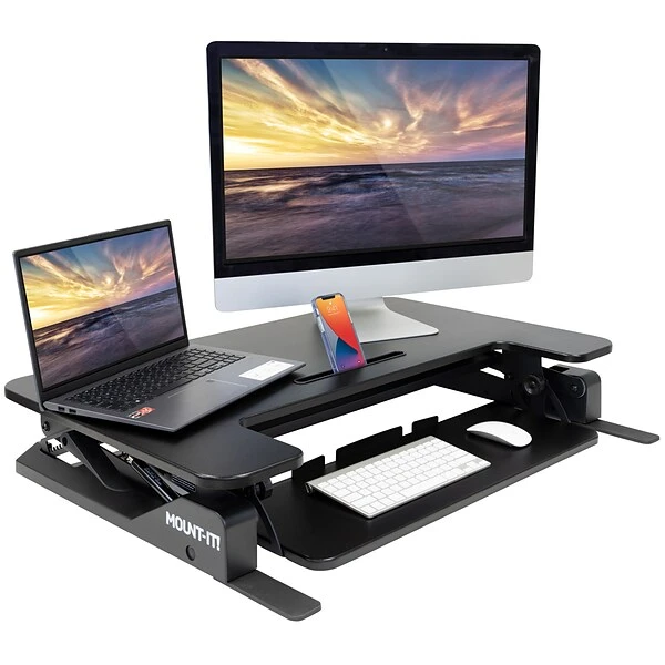 Mount-It! 36"W Standing Desk Converter, Plastic/Steel (MI-7926) 1 Mount-It! 36"W Standing Desk Converter, Plastic/Steel (MI-7926)