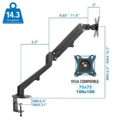 Mount It! Adjustable Single Monitor Gas Spring Arm Mount, Up To 32", Black (MI-5761) -Ergot Office Furniture Shop sp163927002 s7