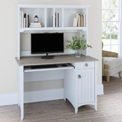 Bush Furniture Salinas 48" Computer Desk With Hutch, Shiplap Gray/Pure White (MY72808-03)