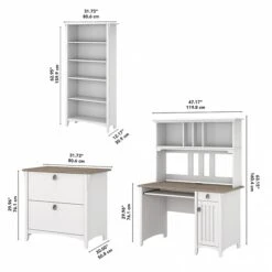 Bush Furniture Salinas 47" Computer Desk With Hutch, Lateral File Cabinet And 5-Shelf Bookcase, Gray/Pure White (SAL002G2W) -Ergot Office Furniture Shop sp164755035 s7