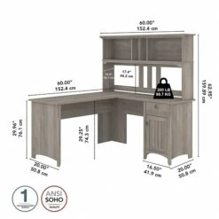 Bush Furniture Salinas 60" L-Shaped Desk With Hutch, Driftwood Gray (SAL004DG) -Ergot Office Furniture Shop sp164755244 s7