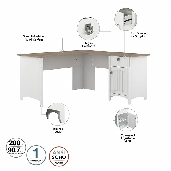 Bush Furniture Salinas 60" L-Shaped Desk With Hutch, Shiplap Gray/Pure White (SAL004G2W) 2 Bush Furniture Salinas 60" L-Shaped Desk With Hutch, Shiplap Gray/Pure White (SAL004G2W) - Image 2