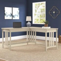 Bush Furniture Salinas 60" L-Shaped Writing Desk, Antique White (SAD260AW-03)