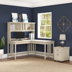 Bush Furniture Salinas 60" L-Shaped Writing Desk, Antique White (SAD260AW-03) -Ergot Office Furniture Shop sp164757491 s7