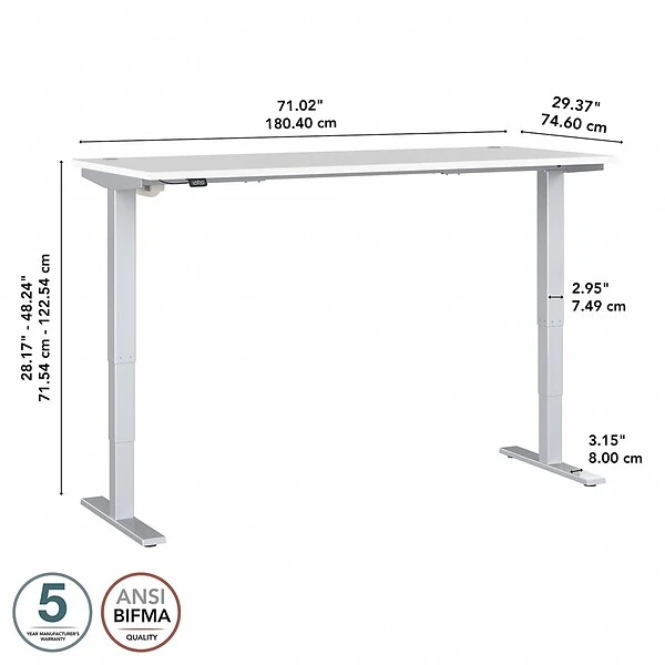 Bush Business Furniture Move 40 Series 28''-48'' Adjustable Standing Desk, White/Cool Gray Metallic (M4S7230WHSK) 4 Bush Business Furniture Move 40 Series 28''-48'' Adjustable Standing Desk, White/Cool Gray Metallic (M4S7230WHSK) - Image 4