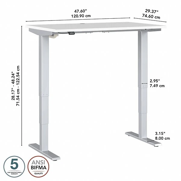 Bush Business Furniture Move 40 Series 28"-48" Adjustable Standing Desk, White/Cool Gray Metallic (M4S4830WHSK) 4 Bush Business Furniture Move 40 Series 28"-48" Adjustable Standing Desk, White/Cool Gray Metallic (M4S4830WHSK) - Image 4
