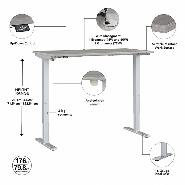 Bush Business Furniture Move 40 Series 28"-48" Adjustable Standing Desk, Platinum Gray/Cool Gray Metallic (M4S4824PGSK) 2 Bush Business Furniture Move 40 Series 28"-48" Adjustable Standing Desk, Platinum Gray/Cool Gray Metallic (M4S4824PGSK) - Image 2