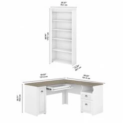 Bush Furniture Fairview 60" L-Shaped Desk With 5-Shelf Bookcase, Shiplap Gray/Pure White (FV007G2W) 10 Bush Furniture Fairview 60" L-Shaped Desk With 5-Shelf Bookcase, Shiplap Gray/Pure White (FV007G2W) -Ergot Office Furniture Shop sp168011906 s7