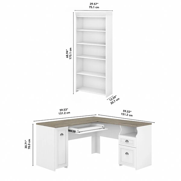 Bush Furniture Fairview 60" L-Shaped Desk With 5-Shelf Bookcase, Shiplap Gray/Pure White (FV007G2W) 4 Bush Furniture Fairview 60" L-Shaped Desk With 5-Shelf Bookcase, Shiplap Gray/Pure White (FV007G2W) - Image 4
